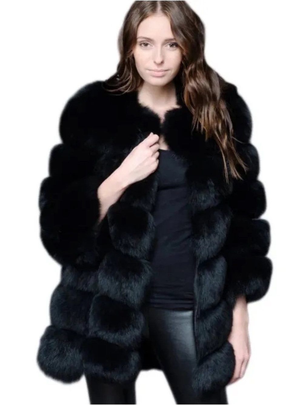Black Real Fox Fur Coat - Women's Luxe Outerwear